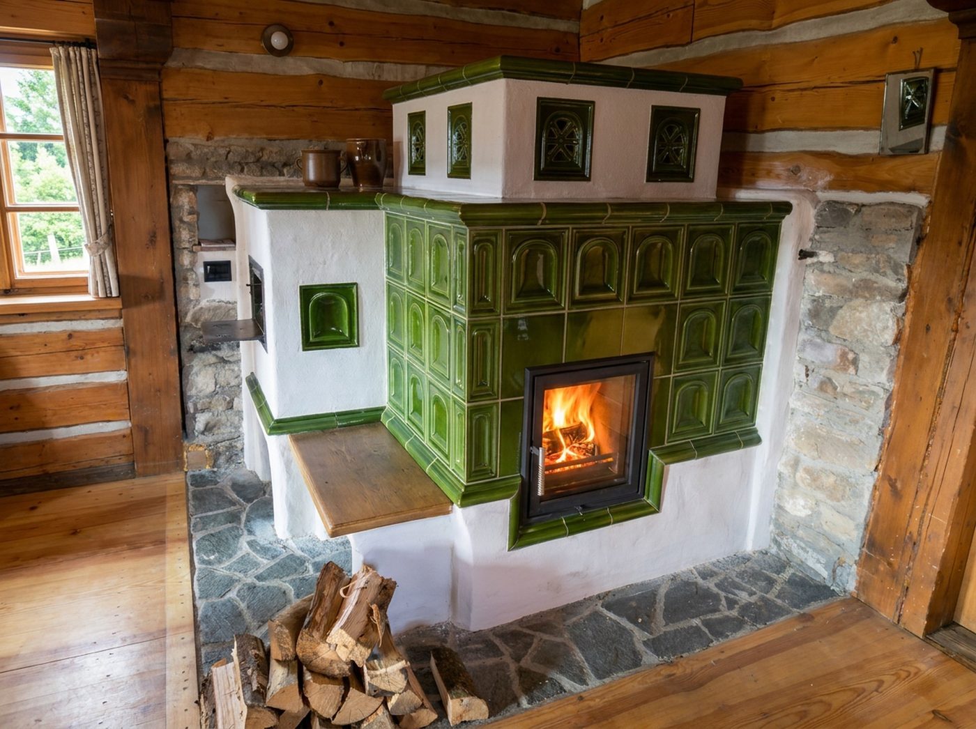 Zelená kachlová kamna